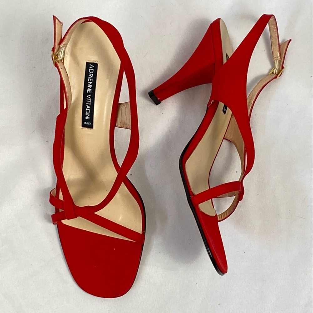 Adrienne Vittadini Gaia Arianna Red Heeled Slingback Size 10 Medium Leather Sole - Picture 7 of 16